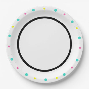 Prato De Papel Bolinhas Turquoise Amarelo-rosa-preto