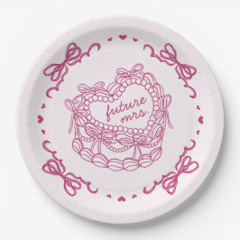 Prato De Papel Bolo Coquette Coração Retro Laço Rosa Chá de Noiva