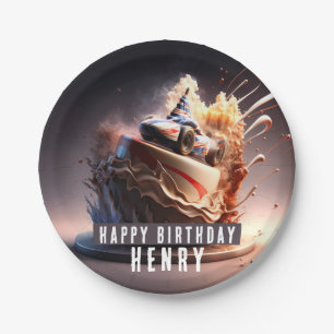 Prato De Papel Bolo de Aniversário da Corrida de Carro -