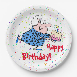 Prato De Papel Bolo de Aniversário da Vovó Humorístico Papel de S