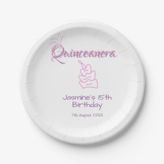 Prato De Papel bolo de aniversário de 15 anos da quinceanera roxo