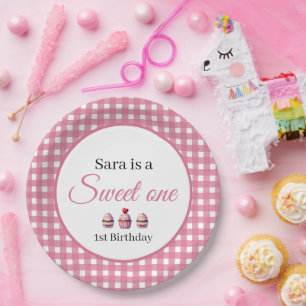Prato De Papel Bolo de Aniversário de 1 Ano para Menina 