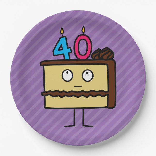 Prato De Papel Bolo de aniversário de 40 anos com Velas Chocolate (Frente)