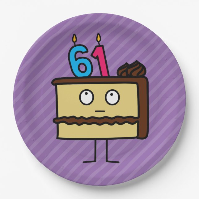 Prato De Papel Bolo de Aniversário de 61ruas com Velas (Frente)