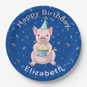 Prato De Papel Bolo de Aniversário de criança de Porco Rosa-Ros
