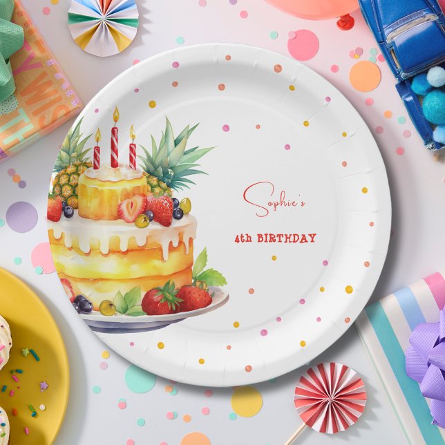 Prato De Papel Bolo de aniversário de frutas (Criador carregado)