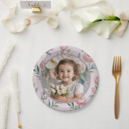 Prato De Papel Bolo de Aniversário de Menina com Foto Floral Past