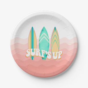 Prato De Papel Bolo de Aniversário de Pink Surfs Up Surfboard