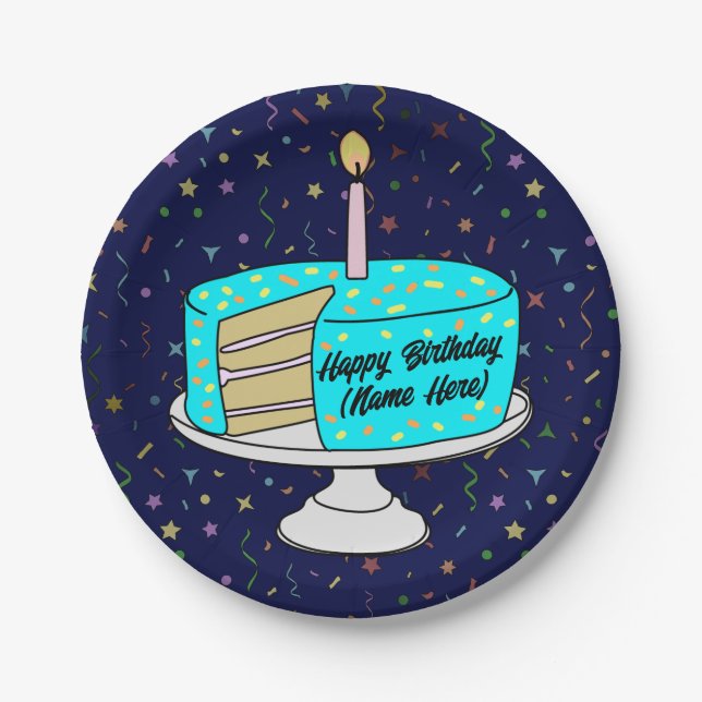 Prato De Papel Bolo de aniversário feliz personalizado - Placas d (Frente)