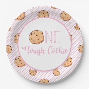 Prato De Papel Bolo de aniversário One Tough Cookie com listras r