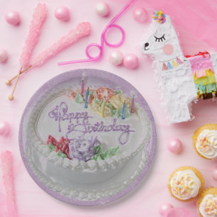Prato De Papel Bolo de Aniversário Personalizar Cor de Fundo