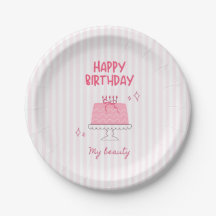 Bolo de Aniversário Rosa Fofo "Feliz Aniversário M