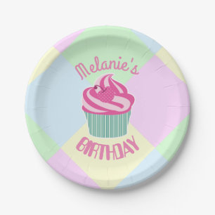 Prato De Papel Bolo de Aniversário Rosa Personalizado