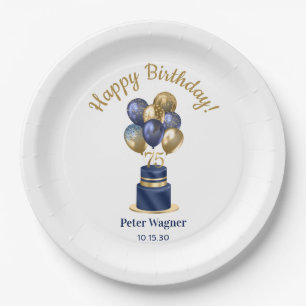 Prato De Papel Bolo de Balão Azul Marinho de 75 Anos de Idade