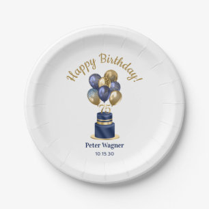 Prato De Papel Bolo de Balão Azul Marinho de 75 Anos de Idade