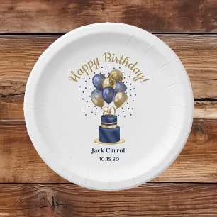 Prato De Papel Bolo de Balão Azul Marinho de 80 Anos de Idade