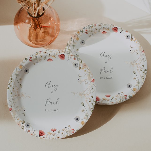 Prato De Papel Bolo de Casamento de Flor Silvestre Boho Colorido  (Criador carregado)