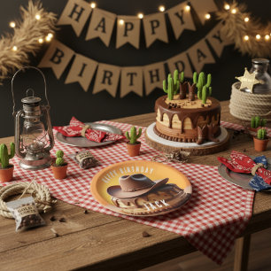 Prato De Papel Bolo de Chapéu Selvagem de Cowboy Ocidental