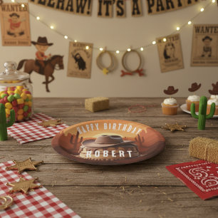 Prato De Papel Bolo de Chapéu Selvagem de Cowboy Ocidental
