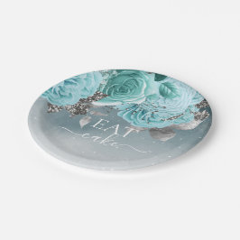 Prato De Papel Bolo de Comida de Casamento Floral Azul Dusty