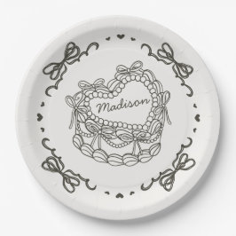 Prato De Papel Bolo de coquete do coração retrô do Arco bege pers