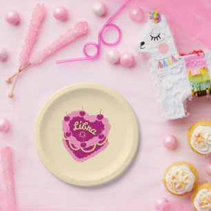 Prato De Papel Bolo de Nascimento do Cardíaco Libra Zodiac Pastel