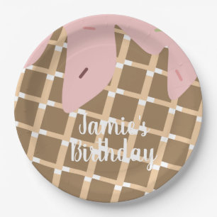 Prato De Papel Bolo De Sorvete Com Cobertura De Aniversário Waffl
