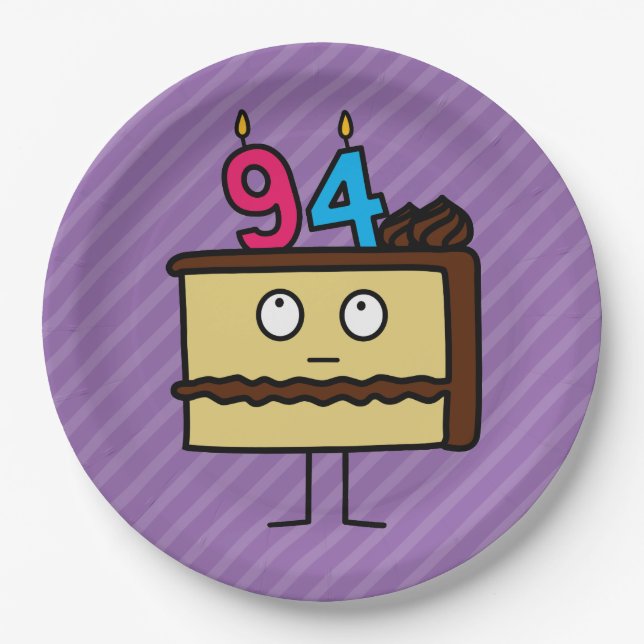 Prato De Papel Bolo de Velas de 94 de Aniversário (Frente)