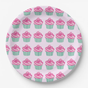 Prato De Papel Bolos Cor-de-Rosa Lindos Padrão Rosa Pastel