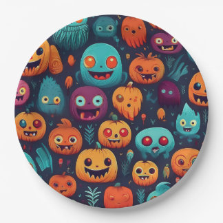 Prato De Papel Bombas e monstros de Halloween