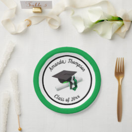 Prato De Papel Boné de formatura Verde Negro e Tassel | Personali