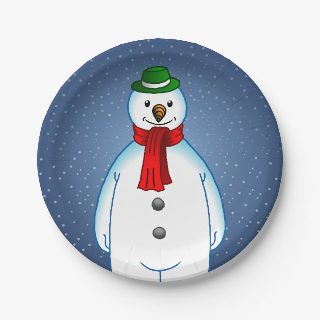 Prato De Papel Boneco de Neve Alegre (Frente)