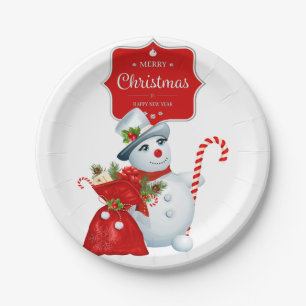 Prato De Papel Boneco de neve bonito do Natal