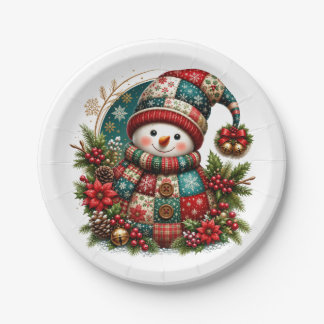 Prato De Papel Boneco de Neve de Patchwork de Natal
