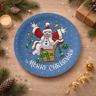 Prato De Papel Boneco de Neve Engraçado Surpresa de Natal Animado