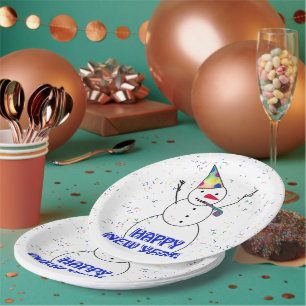 Prato De Papel Boneco de Neve Feliz Ano Novo