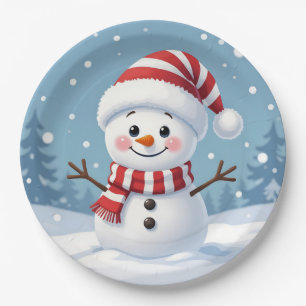 Prato De Papel Boneco de neve fofo com cachecol e chapéu