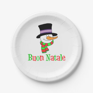 Prato De Papel Boneco de neve italiano do Feliz Natal de Buon