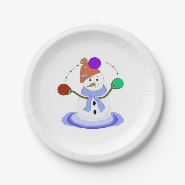 Prato De Papel Boneco de Neve Malabarista (Frente)