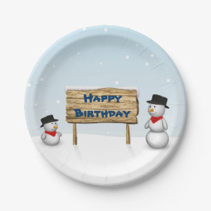 Prato De Papel Bonecos de neve bonitos que desejam o feliz