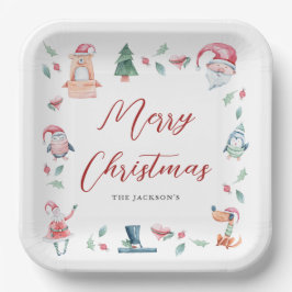 Prato De Papel Bonita Aquarela Feliz Natal Personalizado