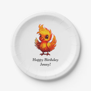 Prato De Papel Bonita e Adorável Cartoon Fiery Phoenix