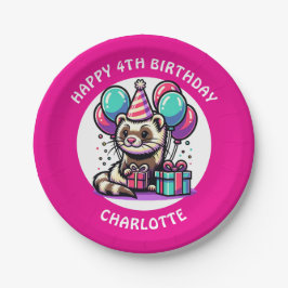 Prato De Papel Bonita Ferret Themed Girl é personalizada