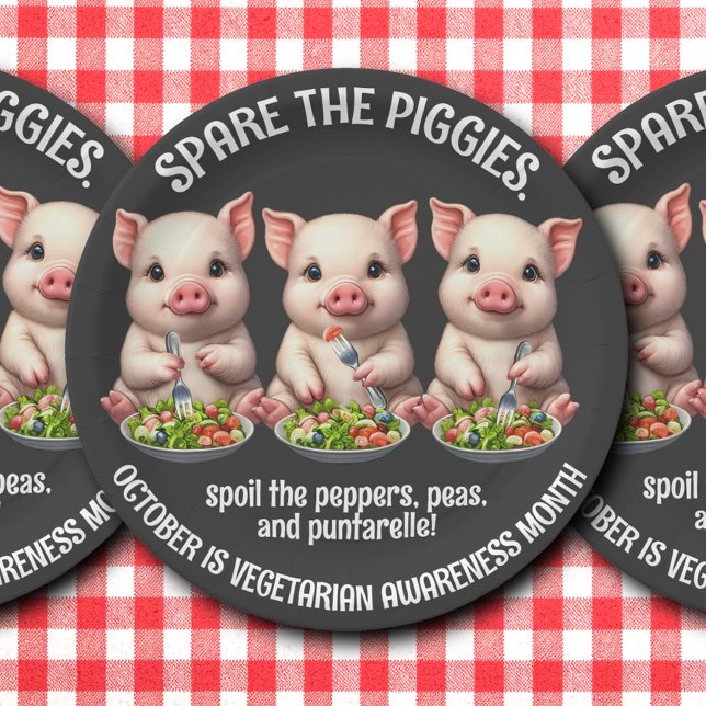 Prato De Papel Bonita pousa os pretos comendo saladas (Spare the Piggies Round Paper Plates Cover Photo)