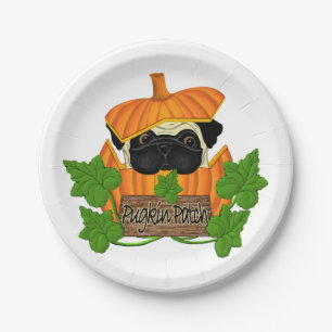 Prato De Papel Bonita queda de Halloween Pug Pugkin Pumpkin Patch