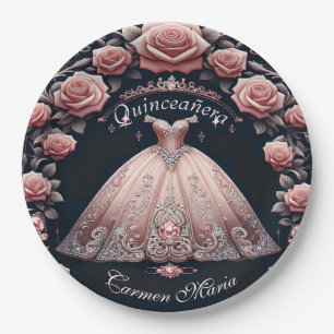 Prato De Papel Bonita Quinceañera Rosa