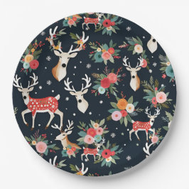 Prato De Papel Bonita Reindeer Floral de Natal