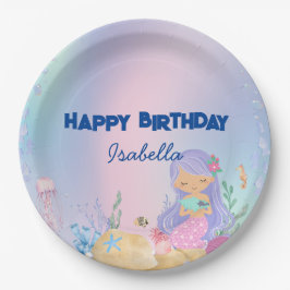 Prato De Papel Bonita sereia pastel Arco-íris