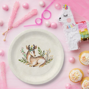 Prato De Papel Bonito Aquarela com veado para baixo