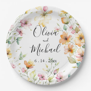Prato De Papel Bonito Boho Orange Pink Watercolor Flores